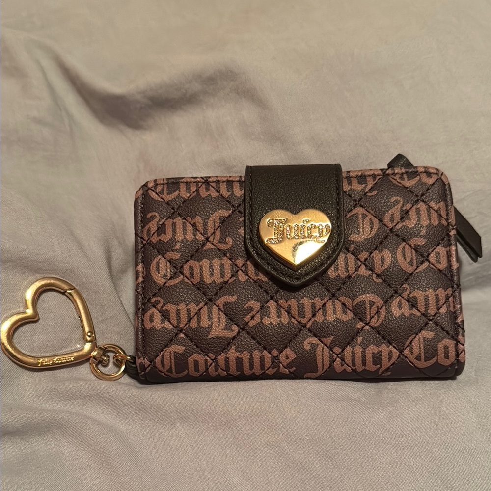 Juicy Couture Brown Quilted Mini Wallet with Gold Heart Clasp